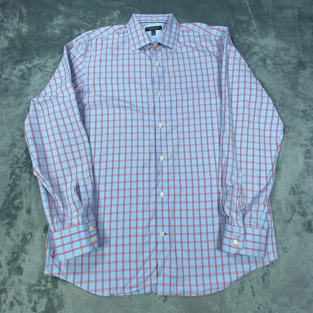 Banana Republic Dress Shirt Mens XL Slim Fit Non-Iron Cotton Long Sleeve Plaid